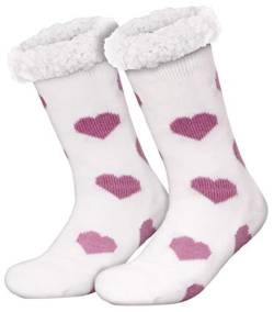 Compagno Kuschelsocken Herzen mit ABS Anti Rutsch Sohle Wintersocken Damen Herren Socken 1 Paar Einheitsgröße, Farbe:Weiß von Compagno