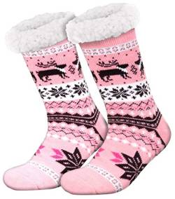 Compagno Kuschelsocken Norwegen mit ABS Anti Rutsch Sohle Wintersocken Damen Herren Socken 1 Paar Einheitsgröße, Farbe:Rosa von Compagno