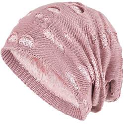 Compagno Mütze Damen Wintermütze mit Pailletten warm gefütterte Beanie Strickmütze Hat Haube Einheitsgröße, Farbe:Rose von Compagno