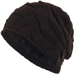 Compagno Mütze warm gefütterte Wintermütze elegantes Strickmuster Beanie Einheitsgröße, Farbe:Braun von Compagno