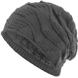 Compagno Mütze warm gefütterte Wintermütze Elegantes Strickmuster Beanie Einheitsgröße, Farbe:Grau von Compagno