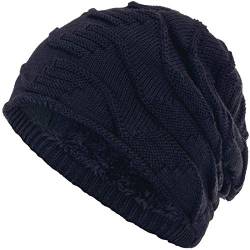 Compagno Mütze warm gefütterte Wintermütze Elegantes Strickmuster Beanie Einheitsgröße, Farbe:Marineblau von Compagno