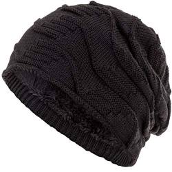 Compagno Mütze warm gefütterte Wintermütze Elegantes Strickmuster Beanie Einheitsgröße, Farbe:Schwarz von Compagno