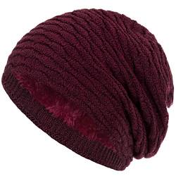 Compagno Wintermütze warm gefütterte Mütze Wabenmuster Beanie meliert Einheitsgröße, Farbe:Weinrot meliert von Compagno