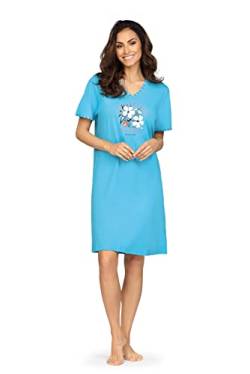 Comtessa Damen Nachthemd 231205 Kurzarm Motivdruck Farbe: Blue Curacao 100% Baumwolle Gr. 52 XXL von Comtessa