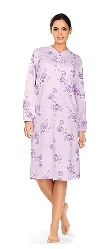 Comtessa Damen Nachthemd 232225 Langarm Knopfleiste Interlock Doppelneedle Farbe: Lavendel 100% Baumwolle Gr. 46 L von Comtessa