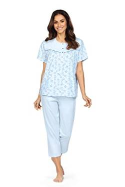 Comtessa Damen Schlafanzug Pyjama Kurzarm Knopfleiste Farbe: Bleu 100% Baumwolle Gr. 48 XL von Comtessa