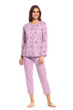 Comtessa Damen Schlafanzug Pyjama LangarmKnopfleiste 7/8 Hose Farbe: Azalee Gr. 56 XXXL von Comtessa
