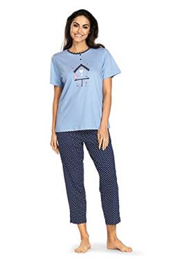 Comtessa Langer Damen Schlafanzug Zweiteiler Pyjama blau Single Jersey 100% Baumwolle (L, l) von Comtessa