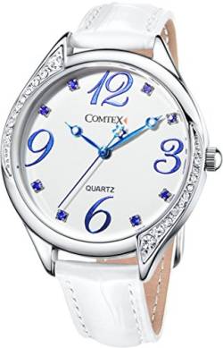 Comtex Damen-Armbanduhr mit weißem Zifferblatt, Analog-Anzeige, wasserdicht von Comtex