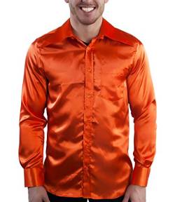 Comycom 70er Jahre Partyhemd Orange Satin Look XXL von Comycom