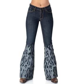 Comycom Bestickte Damen Jeans Schlaghose Star »Flames« W29/L34 von Comycom