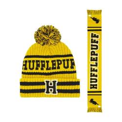 Concept One Damen Harry Potter Schal Set, Hogwarts Collegiate Winter Knit Cap mit Manschette und Pom Beanie Mütze, Hufflepuff, Einheitsgröße von Concept One