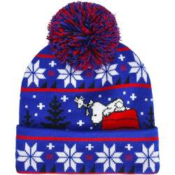 Peanuts Beanie Mütze, Snoopy Red House Ugly Xmas Sweater Winter Strickmütze mit Manschette und Bommel, Blau, Einheitsgröße, Blau, Einheitsgröße von Concept One