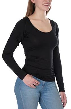 Confidenceforall® Damen Anti-Schweiß-Shirt Lange Ärmel - Slim-Fit-Unterhemd mit Schweißfesten Achselpolstern - Premium-T-Shirt aus Seidig Weichem Material und Kühlender Baumwolle | Schwarz Größe L von Confidenceforall