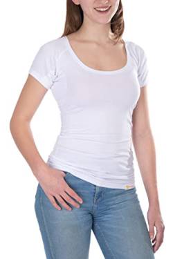 Confidenceforall® Damen Anti-Schweiß-Shirt - Slim-Fit-Unterhemd mit Schweißfesten Achselpolstern - Premium-T-Shirt aus Seidig Weichem Material und Kühlender Baumwolle | Weiß Größe L von Confidenceforall