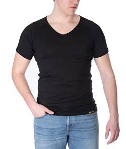 Confidenceforall® Herren Anti-Schweiß-Shirt - Slim-Fit-Unterhemd mit Schweißfesten Achselpolstern - Premium-T-Shirt aus Seidig Weichem Material und Kühlender Baumwolle | V-Ausschnitt Schwarz Größe L von Confidenceforall