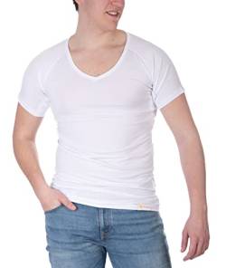 Confidenceforall® Herren Anti-Schweiß-Shirt - Slim-Fit-Unterhemd mit Schweißfesten Achselpolstern - Premium-T-Shirt aus Seidig Weichem Material und Kühlender Baumwolle | V-Ausschnitt Weiß Größe XL von Confidenceforall
