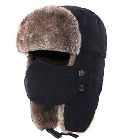 Connectyle Herren m trappermütze winddichtes Winter-russische hüte mit Maske Ushanka Hut Schwarz 55-60 cm von Connectyle