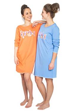 Consult-Tex Damen Langarm Nachthemd Baumwolle 2 Stück Packung DF855 (38/40, blau-orange) von Consult-Tex