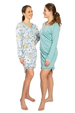 Consult-Tex Damen Nachthemd, Langarm 2er Pack, Baumwolle-Jersey Nachtwäsche, Schlafhemd Sleepshirt, Schlafkleid (DF664-665) (42/44, Aqua grün) von Consult-Tex