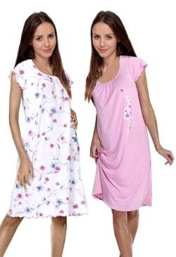 Consult-Tex Damen Nachthemd Kurzarm 2er Pack, Baumwolle-Jersey Nachtwäsche, Schlafhemd Sleepshirt, Schlafkleid (DW946/947) (rosa Weiss, 36/38) von Consult-Tex