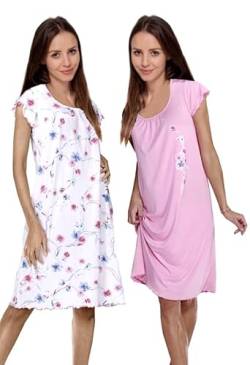 Consult-Tex Damen Nachthemd Kurzarm 2er Pack, Baumwolle-Jersey Nachtwäsche, Schlafhemd Sleepshirt, Schlafkleid (DW946/947) (rosa Weiss, 56/58) von Consult-Tex