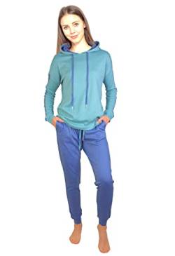 Consult-Tex Damen Pyjama Freizeitanzug Hausanzug Homewear Suit Jogginganzug Baumwolle/PE mit Kapuze und kontrastfarbigen Streifeneinsatz DW200_32/34 von Consult-Tex