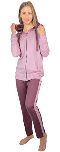 Consult-Tex Damen Pyjama Freizeitanzug Hausanzug Homewear Suit Jogginganzug Pyjama Baumwolle Reißverschluß DW100 Bordo 44/46 von Consult-Tex