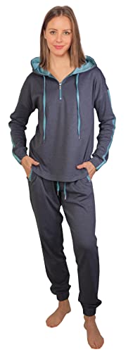 Consult-Tex Damen Pyjama Freizeitanzug Hausanzug Homewear Suit Jogginganzug Pyjama Baumwolle Reißverschluß DW770GRAU 44-46 von Consult-Tex