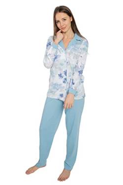 Consult-Tex Damen Pyjama Schlafanzug Baumwolle Knopfleiste Langarm DW126 (40/42, blau) von Consult-Tex