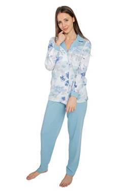 Consult-Tex Damen Pyjama Schlafanzug Baumwolle Knopfleiste Langarm DW126 (52/54, blau) von Consult-Tex