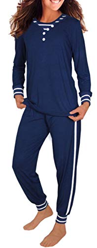 Consult-Tex Damen Pyjama Schlafanzug Baumwolle Langarm DW727 (36/38, Blau) von Consult-Tex