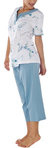Damen Kurzarm Bermuda Pyjama Schlafanzug Baumwolle Knopfleiste DF821 40/42 von Consult-Tex