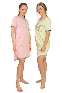 Damen Kurzarm Nachthemd Baumwolle 2 Stück Packung DF444 (44/46, Mint/Rose) von Consult-Tex