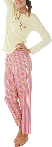 Damen Langarm Pyjama Schlafanzug Baumwolle Knopfleiste DF655a 40/42 von Consult-Tex