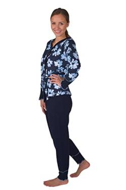 Damen Pyjama Schlafanzug Langarm Baumwolle Knopfleiste DW311 (48/50, blau) von Consult-Tex
