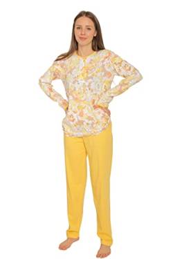 Damen Pyjama Schlafanzug Langarm Baumwolle Knopfleiste DW311 (52/54, Gelb) von Consult-Tex