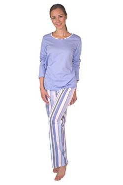 Damen Pyjama Schlafanzug Set, Baumwolle-Jersey Langarm Nachtwäsche, Plaid Pyjamahose mit dehnbarem Bund, Hausanzug, Freizeitanzug, Pyjama Set DF008 (48/50, hellblau) von Consult-Tex