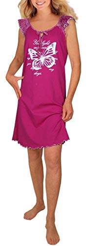 Damen Träger Nachthemd Baumwolle Kurzarm DW007dot (40-42, Fuchsia) von Consult-Tex