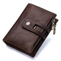 Contacts Herren Echtes Leder-Bifold Wallet Doppelreißverschlusstasche Geldbörse (Dunkler Kaffee) von Contacts