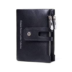 Contacts Herren Echtes Leder-Bifold Wallet Doppelreißverschlusstasche Geldbörse (Schwarz) von Contacts