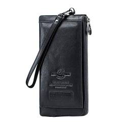 Contacts Herren echtes Leder Kreditkarte Reißverschluss Tasche Telefonhalter Clutch Geldbörse Lange Geldbörse (Schwarz) von Contacts