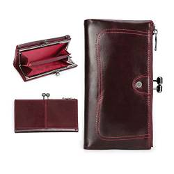 Contacts Kiss Lock Geldbörse Leder Kuss Verschluss Geldbörse Bifold RFID Brieftaschen Karte Telefon Halter Kupplung, Weinrot, Vintage von Contacts