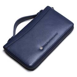 Contacts Männer Leder Reißverschluss Karte Passport Pocket Bill Wallet Geldbörse Handytasche (Blau) von Contacts