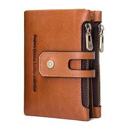 Contacts Männer echtes Leder Bifold Doppel-Reißverschluss Münzfach Geldbörse (Braun) von Contacts