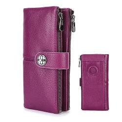 Contacts Turnlock Geldbörse für Frauen Leder Airtag Geldbörse Reißverschluss Telefon Halter RFID Bifold Clutch, Violett, Vintage von Contacts