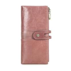 Damen-Clutch-Geldbörse, Leder, doppelter Reißverschluss, Bifold Card-Geldbörse, große Münzbörse, Reise-Handyhalter, Organizer (Hellrosa), Helles Pink, Minimalismus von Contacts