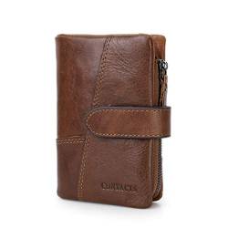 Herren Multifunktionale Leder Kurze Geldbörse, Retro Doppelfach Reißverschluss Reise Geldbörse, Braune Karten Geldbörse Clutch Bag (Kaffee) von Contacts