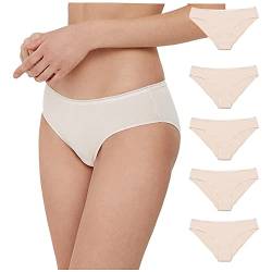 Conte elegant Damen Baumwoll-Slip 5er-Pack Höschen – Bikini Damen Unterhosen – Atmungsaktiv mit Gummiband – Dessous Damen Unterwäsche Frauen – Cotton Underwear Women LB 2001 Naturfarben M von Conte elegant